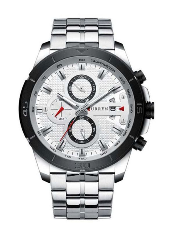 Curren Analog Watch for Men with Stainless Steel Band, Water Resistant and Chronograph, 8337, Silver