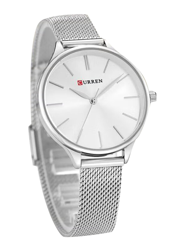 Curren Analog Watch for Women with Alloy Band, Water Resistant, 9024, Silver-White