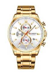 Curren Analog Watch for Men with Metal Band, Chronograph, J4224G-KM, Gold-White
