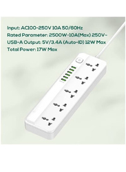 JBQ Power Extension Cord with Multi Sockets 5 Universal Outlets, White