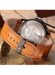Curren Analog Watch for Men with Leather Band, Water Resistant, 8228, Brown-Black