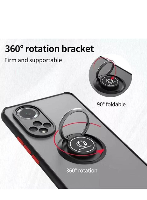 Huawei Nova 9 Flexible Silicone Bumper Shockproof Matte Back Case Cover with 360 Rotational Car Mount Magnetic Ring Holder, Blue