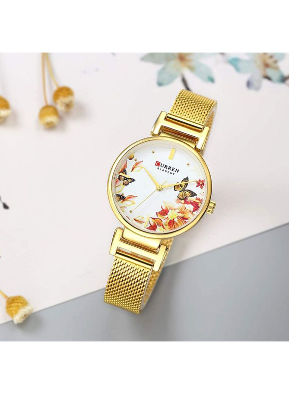 Curren Analog Watch for Women with Alloy Band, 9053, Gold-Multicolour