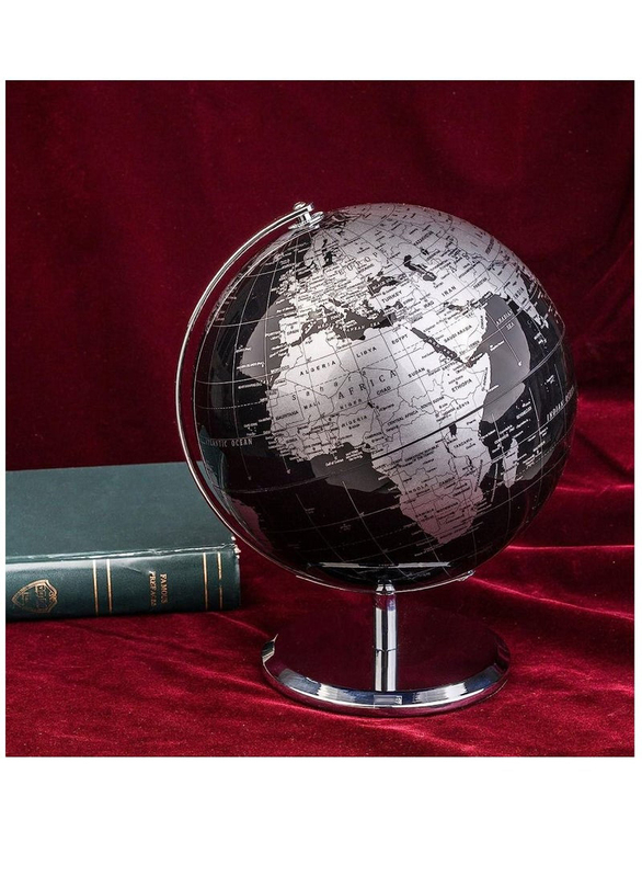Xiuwoo 20cm World Globe with A Metal Base, Metallic Black