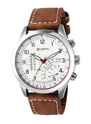 Curren Analog Watch for Men with Leather Band, Water Resistant, 8152, Brown-White