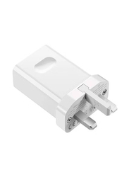 3-Pin UK Plug Fast Charging Adapter with Type-C Data Cable, White