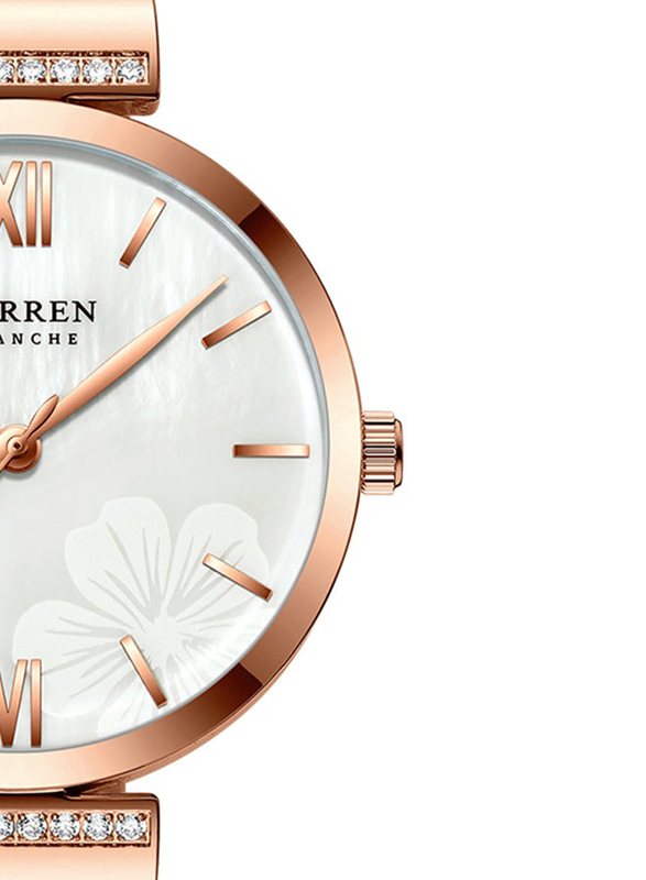 Curren Analog Watch for Women with Stainless Steel Band, Water Resistant, 9067, Rose Gold-White
