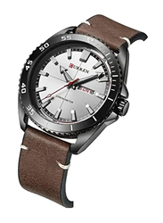 Curren Analog Watch for Men with Leather Band, Water Resistant, 8272, Brown-Grey