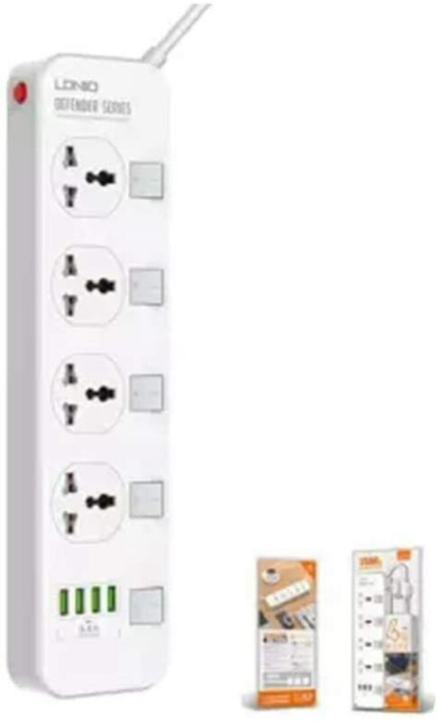 Ldnio 4 Sockets & 4 USB EU Plug Power Socket, White