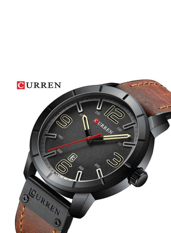 Curren Analog Watch for Men with Leather Band, Water Resistant, 8327, Brown-Black