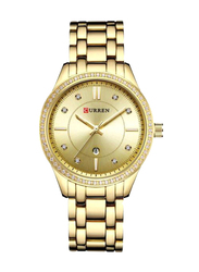 Curren Analog Watch for Women with Stainless Steel Band, Water Resistant, 9010, Gold