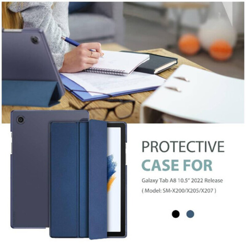 Hyx Samsung Galaxy Tab A8 10.5 Inch Translucent Back Tri-Fold Stand Protective Tablet Flip Case Cover with S Pen Holder, Blue