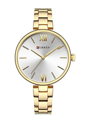 Curren Analog Watch for Women with Stainless Steel Band, Water Resistant, WT-CU-9017-GO1#D1, Gold-Silver