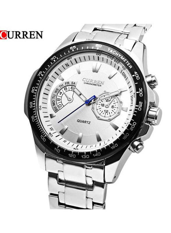 Curren Analog Watch for Men with Stainless Steel Band, Water Resistant and Chronograph, 8020, Silver