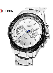 Curren Analog Watch for Men with Stainless Steel Band, Water Resistant and Chronograph, 8020, Silver
