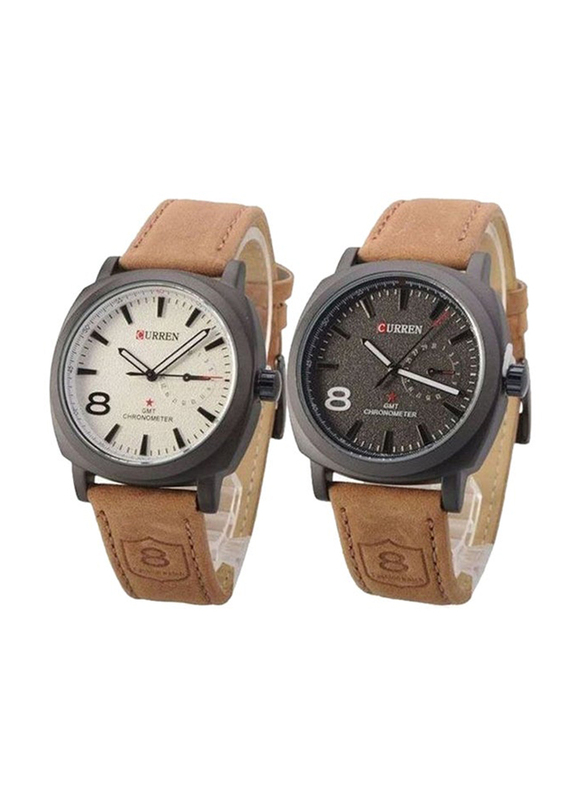 Curren Analog Watch for Men with Leather Band, 8139, Brown-Black