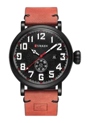 Curren Analog Watch for Men with Leather Band, M-8283-5, Black-Dark Red
