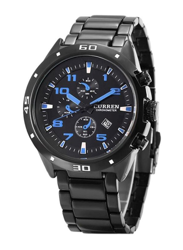 Curren Analog Watch for Men with Stainless Steel Band, Water Resistant and Chronograph, 2031214, Black