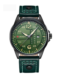 Curren Analog Watch for Men with Leather Band, Water Resistant, 8224, Green