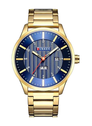 Curren Analog Watch for Men with Stainless Steel Band, 8316, Gold-Blue