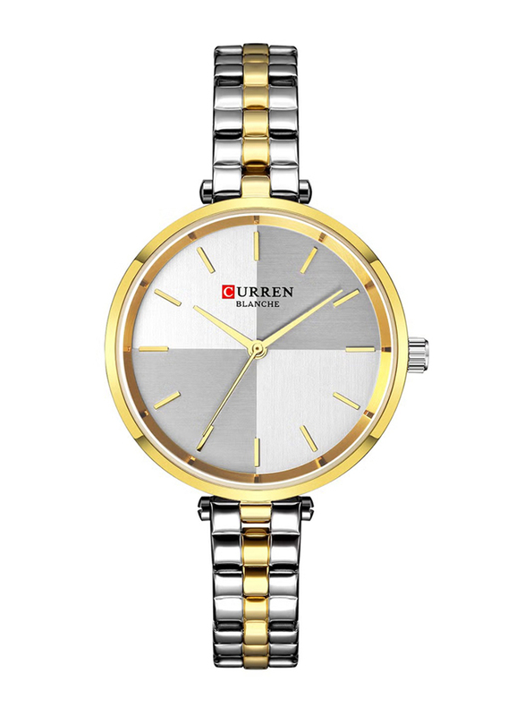 Curren Quartz Analog Watch for Women with Alloy Band, Water Resistant, 9043, Silver/Gold-Silver