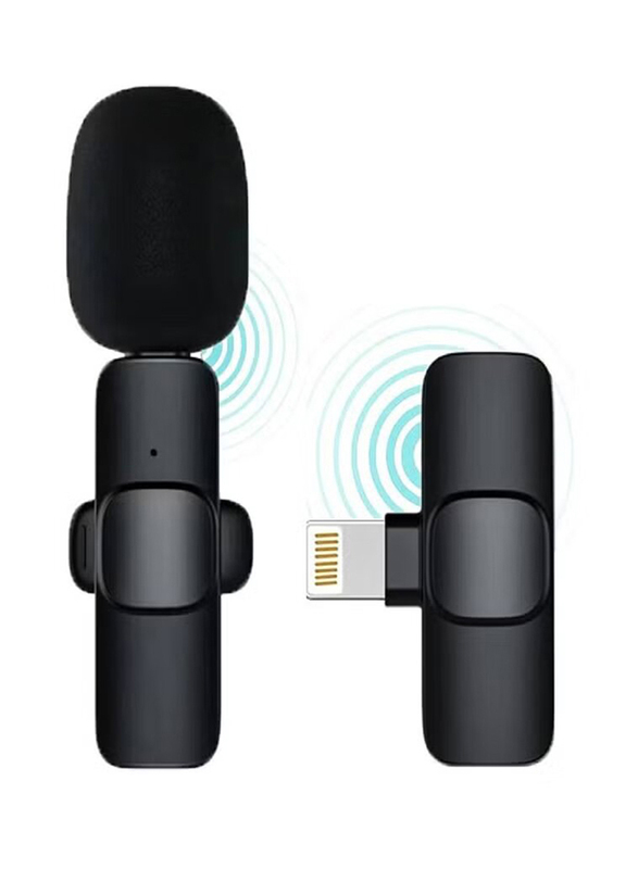 Wireless Mini Microphone & Lightning Lapel Clip On Mic, Black