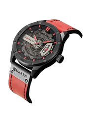 Curren Analog Watch for Men with Leather Band, M-8301-5, Red-Black