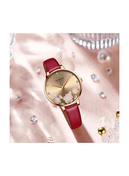 Curren Analog Watch for Women with Leather Band, Water Resistant, J-4896RO, Red-Gold