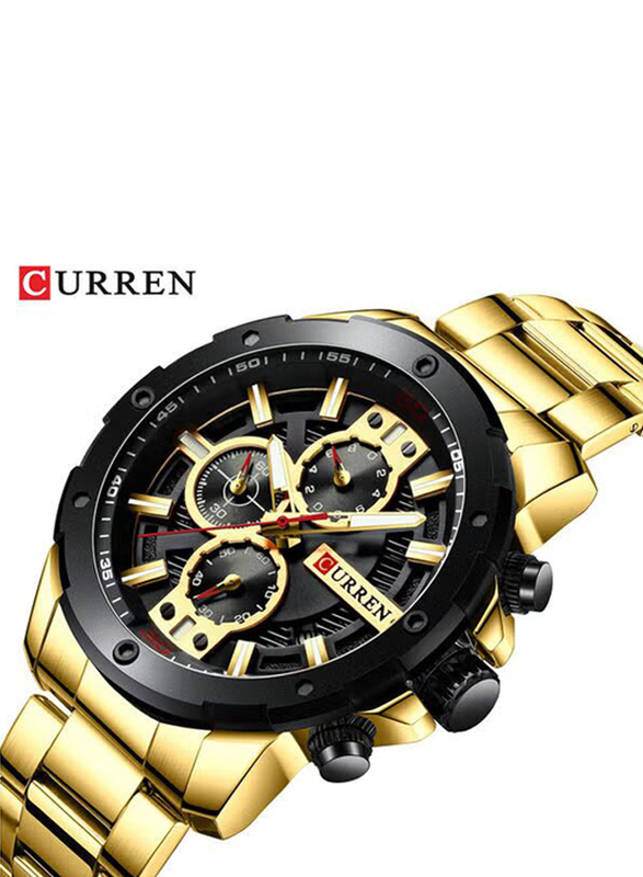 Curren Analog Watch for Men with Stainless Steel Band, J4006G-KM, Gold-Black