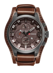 Curren Stylish Analog Watch for Men with Leather Band, J3745BBR-KM, Brown