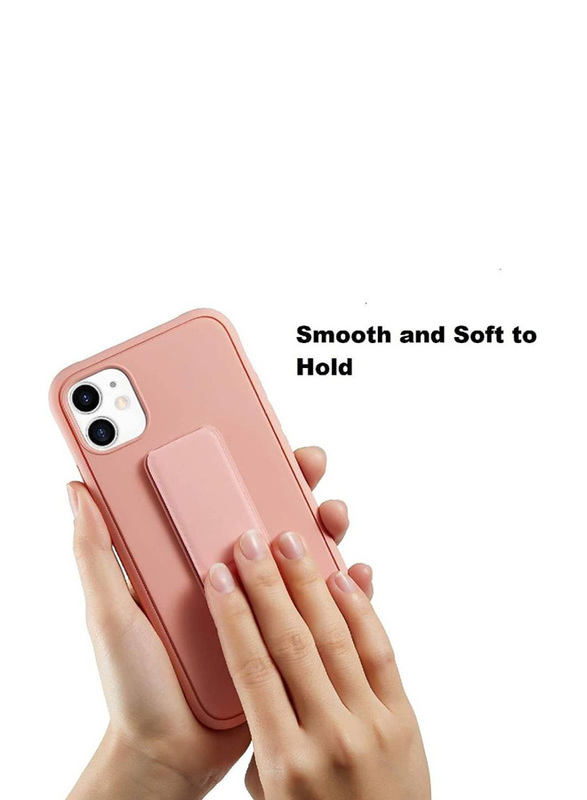 Apple iPhone 11 Mobile Phone Back Case Cover with Hand Grip Foldable Magnetic Kickstand, Pink