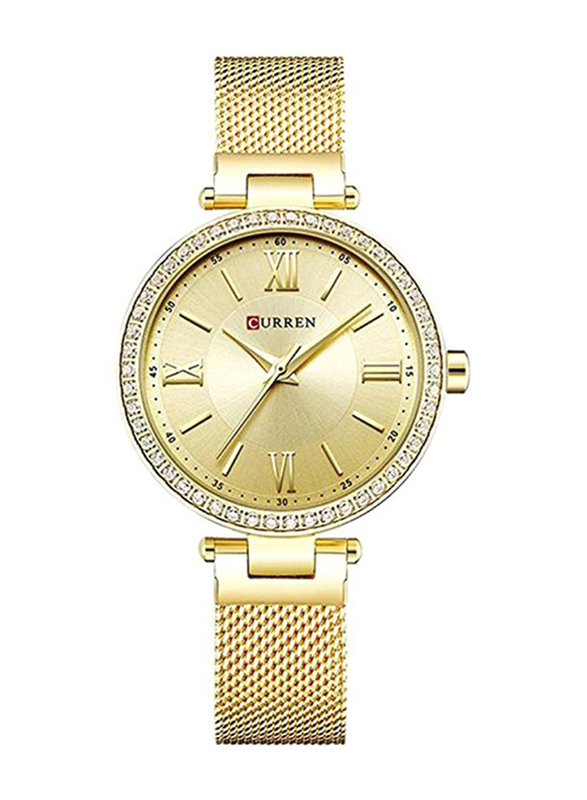 Curren Analog Watch for Women with Stainless Steel Band, Water Resistant, WT-CU-9011-GO#D2, Gold