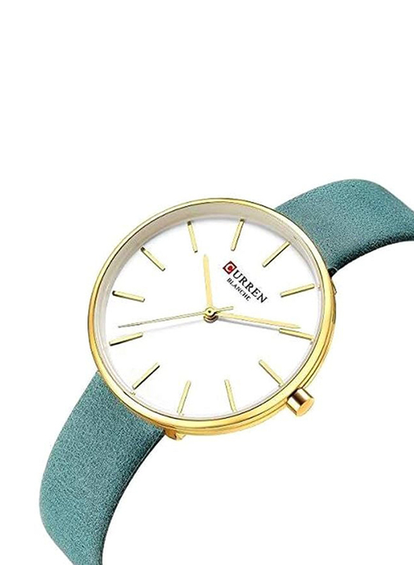 Curren Analog Watch for Girls with Leather Band, C9042L-2, Blue-White