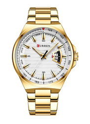Curren Analog Watch Unisex with Metal Band, J4363G, Gold-White