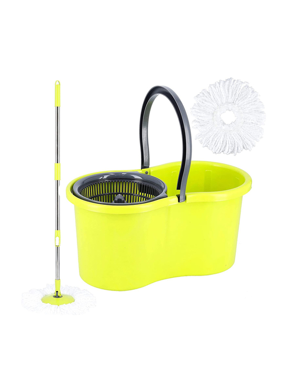 Royalford Modern Spin 360 Degree Spinning Mop Bucket Home Cleaner with Extended Easy Press Stainless Steel Handle & Easy Wring Dryer Basket, Yellow/Grey