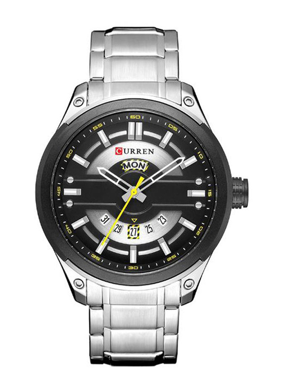 Curren Analog Watch for Men with Stainless Steel Band, 8327, Black-Silver