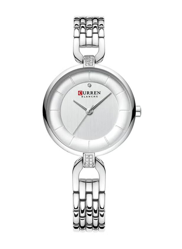 Curren Analog Watch for Women with Stainless Steel Band, C9052L-1, Silver-Silver