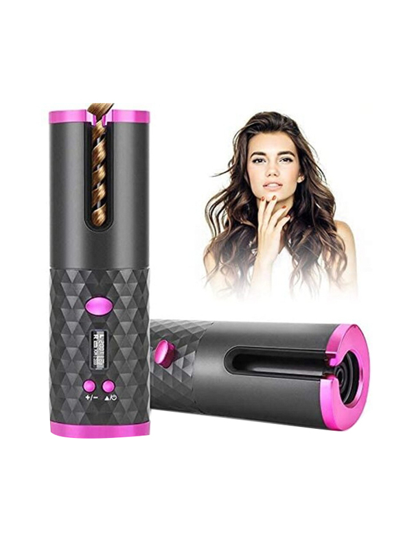 Hiciti Wireless Automatic Curling Iron Portable Ceramic Barrel Hair Curling Wand with LCD Display, Pink/Black