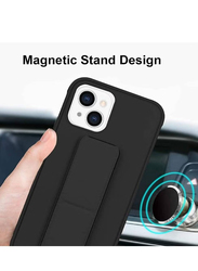 Apple iPhone 14 Plus Foldable Silicone Magnetic Finger Strap and Hand Grip Back Mobile Phone Case Cover, Black