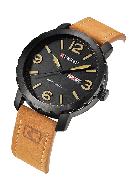 Curren Analog Watch for Men with Leather Band, M-8273-2, Brown-Black