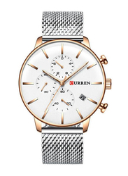 Curren Analog Watch for Men with Stainless Steel Band, Water Resistant and Chronograph, J4060-1-KM, Silver-White