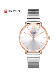 Curren Quartz Brand Luxury Analog Wrist Watch for Women with Stainless Steel Band, Water Resistant, 9040, Silver-White