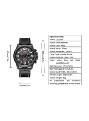 Curren Analog Watch for Men with Leather Band, Water Resistant and Chronograph, 8314, Black-White
