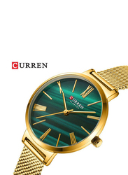 Curren Analog Watch for Women with Stainless Steel Band, Water Resistant, J-4818G-GR, Gold-Green