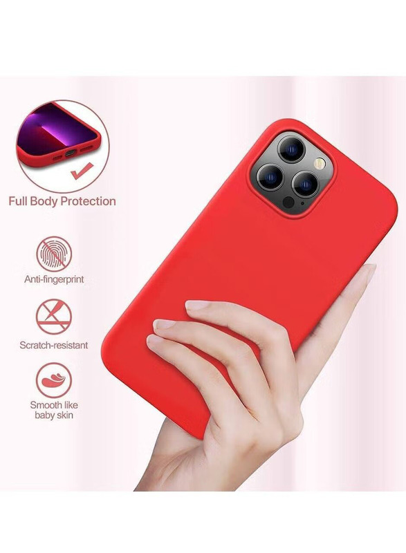 Apple iPhone 13 Pro Liquid Silicone Slim Protective Shockproof Mobile Phone Case Cover, Red