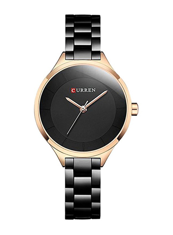 Curren Analog Watch for Women with Stainless Steel Band, Water Resistant, WT-CU-9015-B#D2, Black