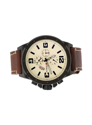 Curren Analog Watch for Men with Leather Band, Water Resistant and Chronograph, CU-8230-W, Brown-Beige