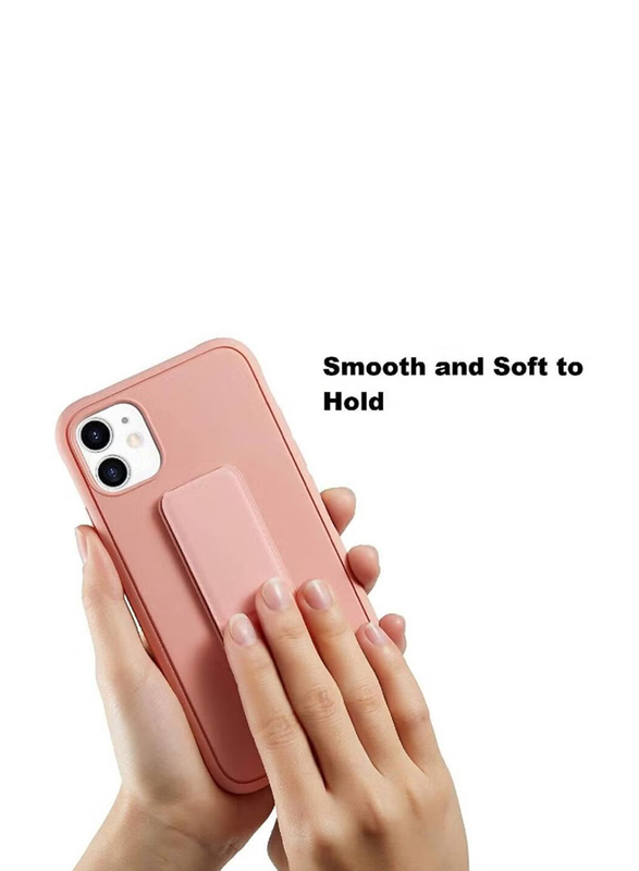 Apple iPhone 11 Premium Quality Hand Grip Foldable Magnetic Kickstand Wrist Strap Finger Grip Mobile Phone Case Cover, Pink