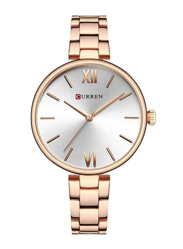 Curren Analog Wrist Watch for Women with Alloy Band, Water Resistant, 9017, Rose Gold-White