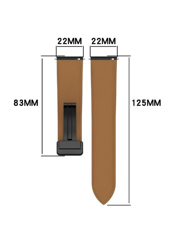 Perfii Genuine Cow Leather Watch Strap 22mm Folding Buckle Wristband for Samsung Galaxy Watch 3 45mm/Galaxy Watch 46mm R800, Brown